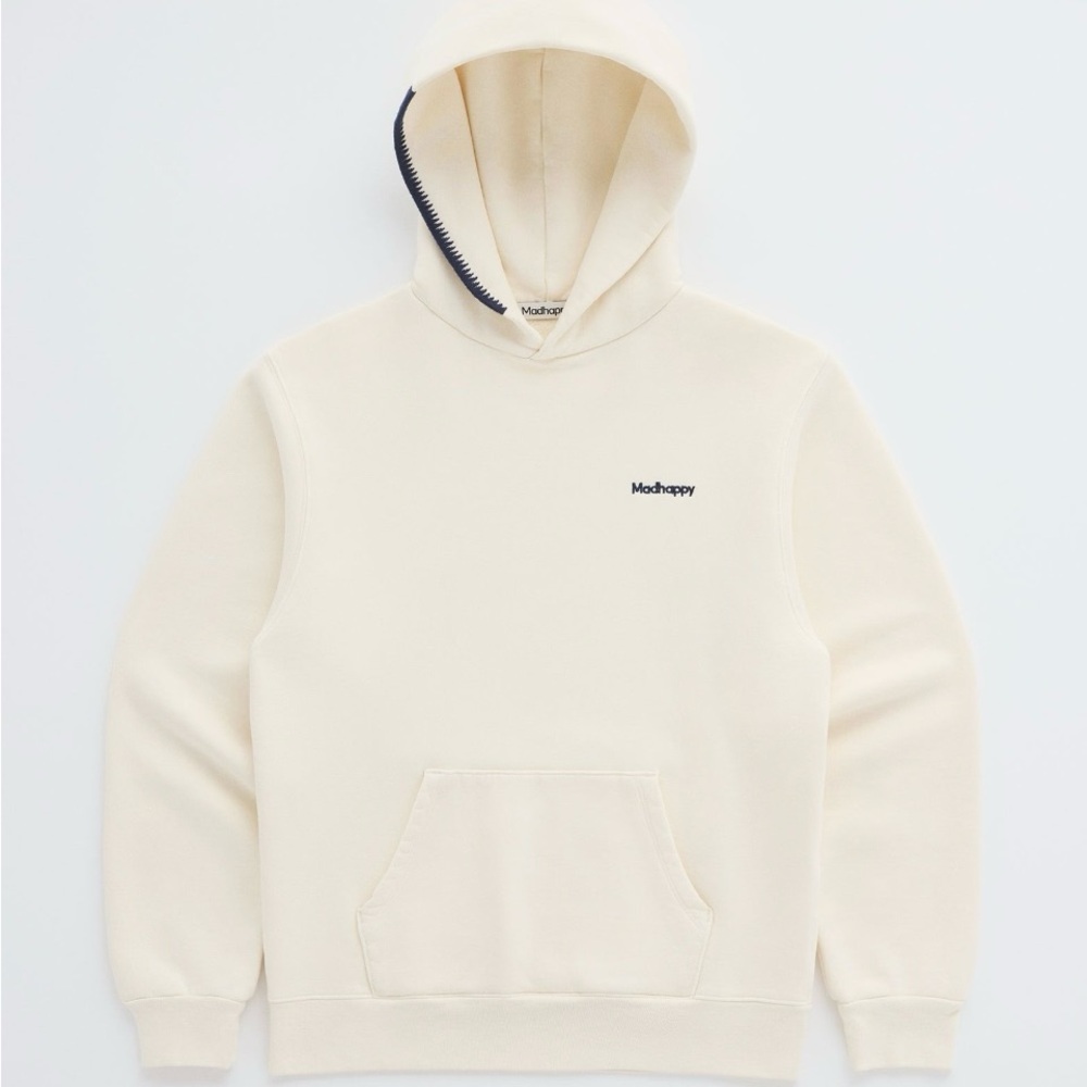 Madhappy Classics Fleece Hoodie - Vanilla w/ Navy Stitching, size S